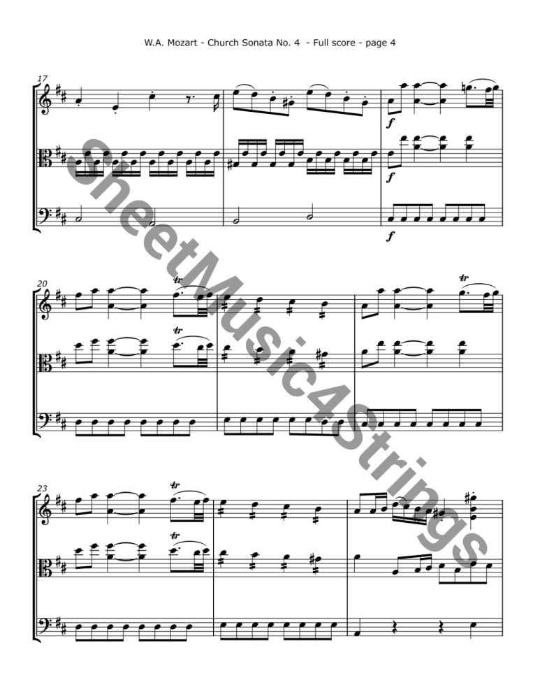Mozart W.A. - Church Sonata No. 4 K. 114 (Violin Viola and Cello) Trios