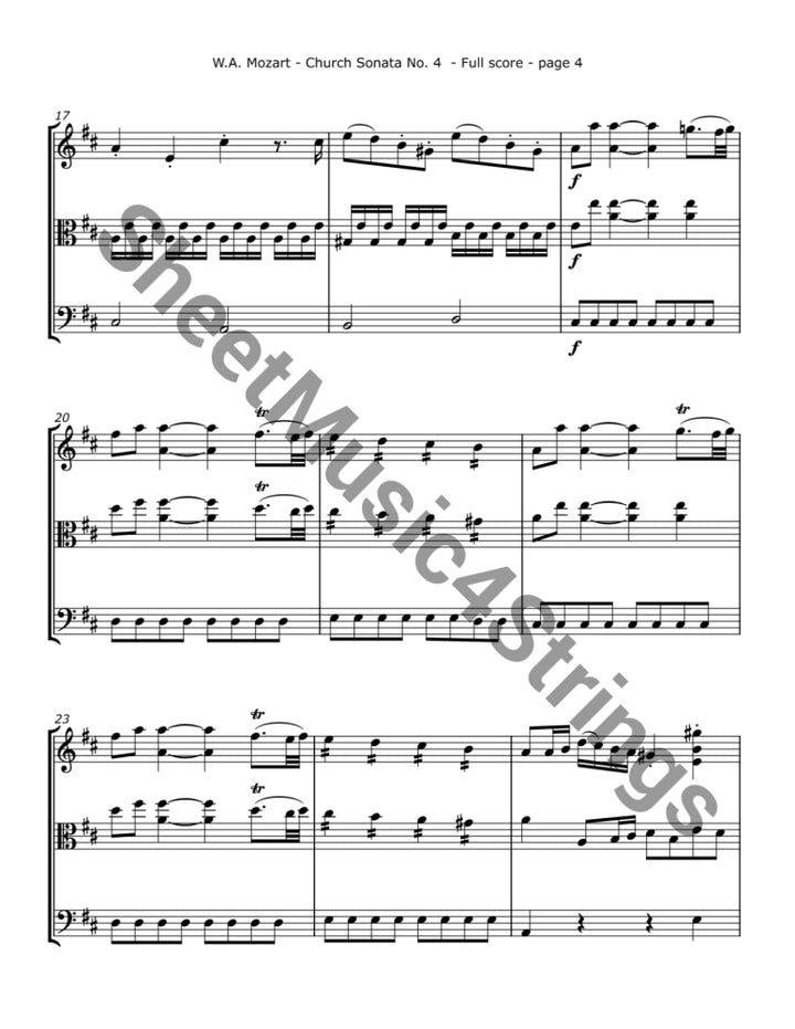 Mozart W.A. - Church Sonata No. 4 K. 114 (Violin Viola and Cello) Trios