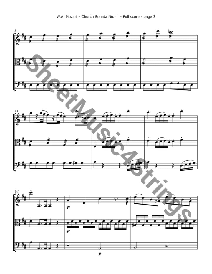 Mozart W.A. - Church Sonata No. 4 K. 114 (Violin Viola and Cello) Trios