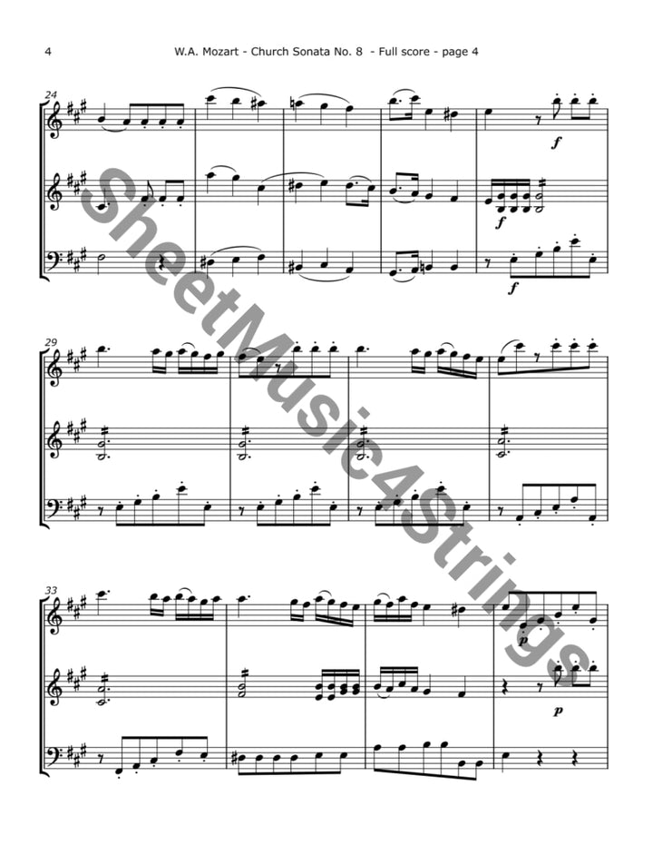 Mozart W.A. - Church Sonata No. 8 K. 225 Arranged for Two Violins and Cello Trios
