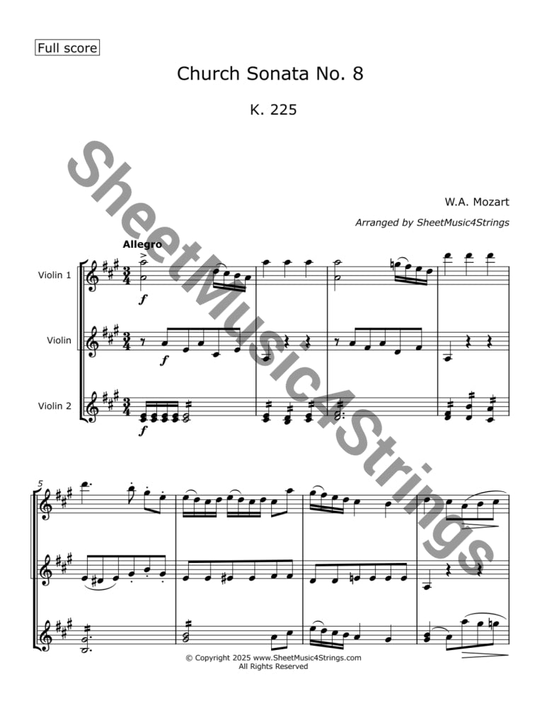 Mozart W.A. - Church Sonata No. 8 K. 225 (Three Violins) Trios