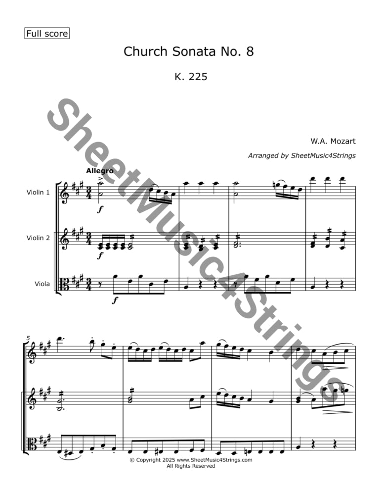 Mozart W.A. - Church Sonata No.8 K. 225 (Two Violins and Viola) Trios