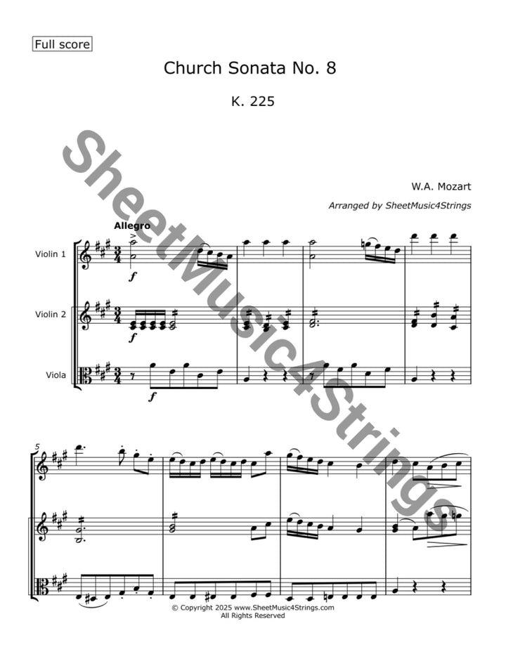 Mozart W.A. - Church Sonata No.8 K. 225 (Two Violins and Viola) Trios