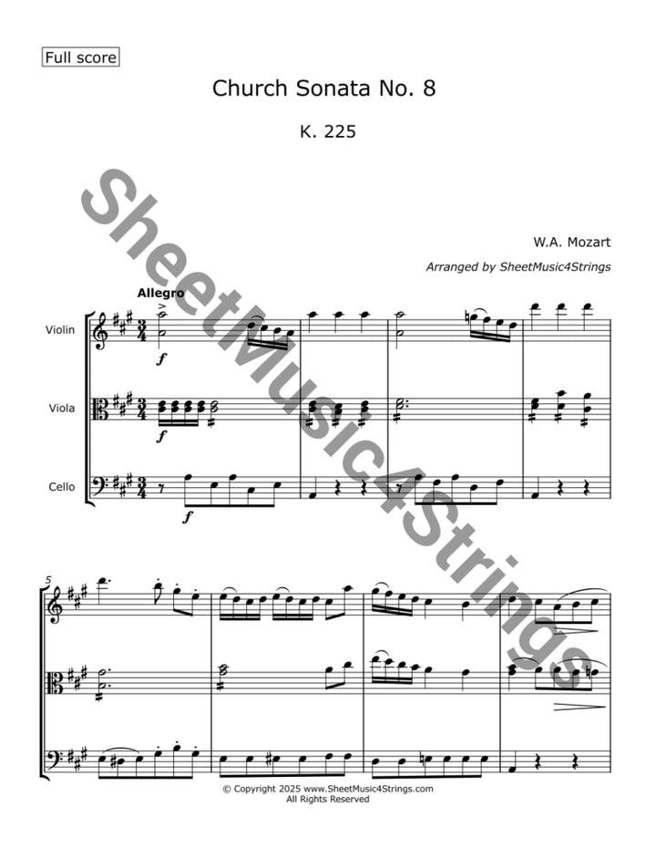 Mozart W.A. - Church Sonata No. 8 K. 225 (Violin Viola and Cello) Trios