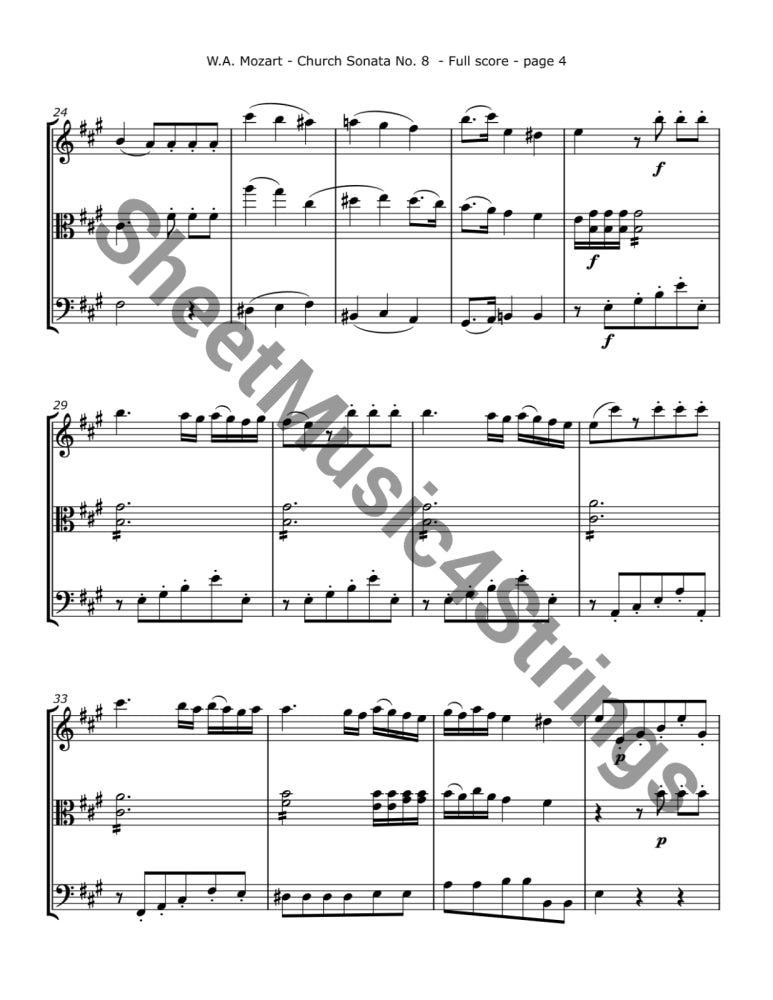 Mozart W.A. - Church Sonata No. 8 K. 225 (Violin Viola and Cello) Trios