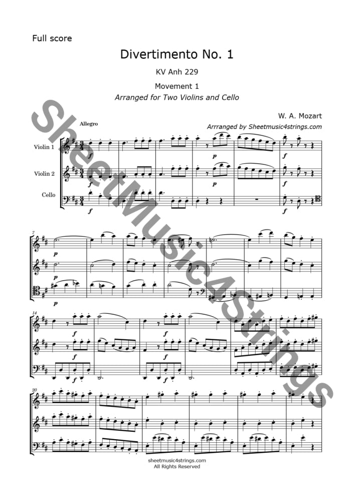 Mozart W.a. - Divertimento No. 1 K. 229 (2 Violins And Cello) Trios