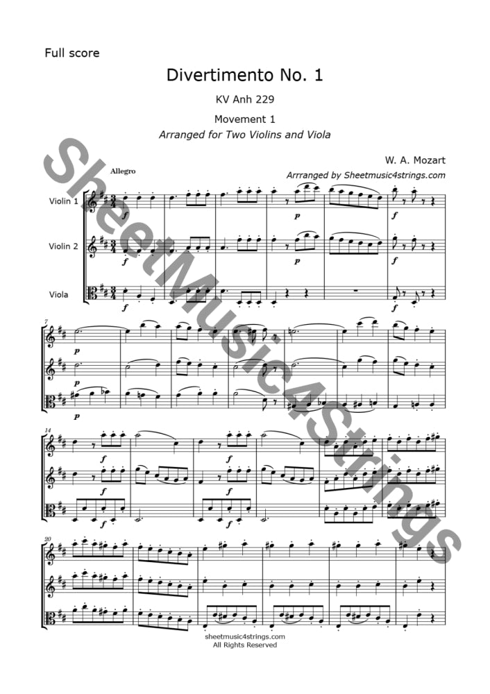 Mozart W.a. - Divertimento No. 1 K. 229 (2 Violins And Viola) Trios