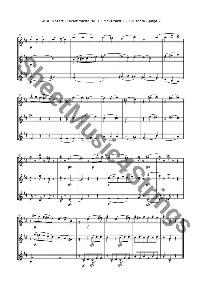 Mozart W.A. - Divertimento No. 1 K. 229 (3 Violins) Trios
