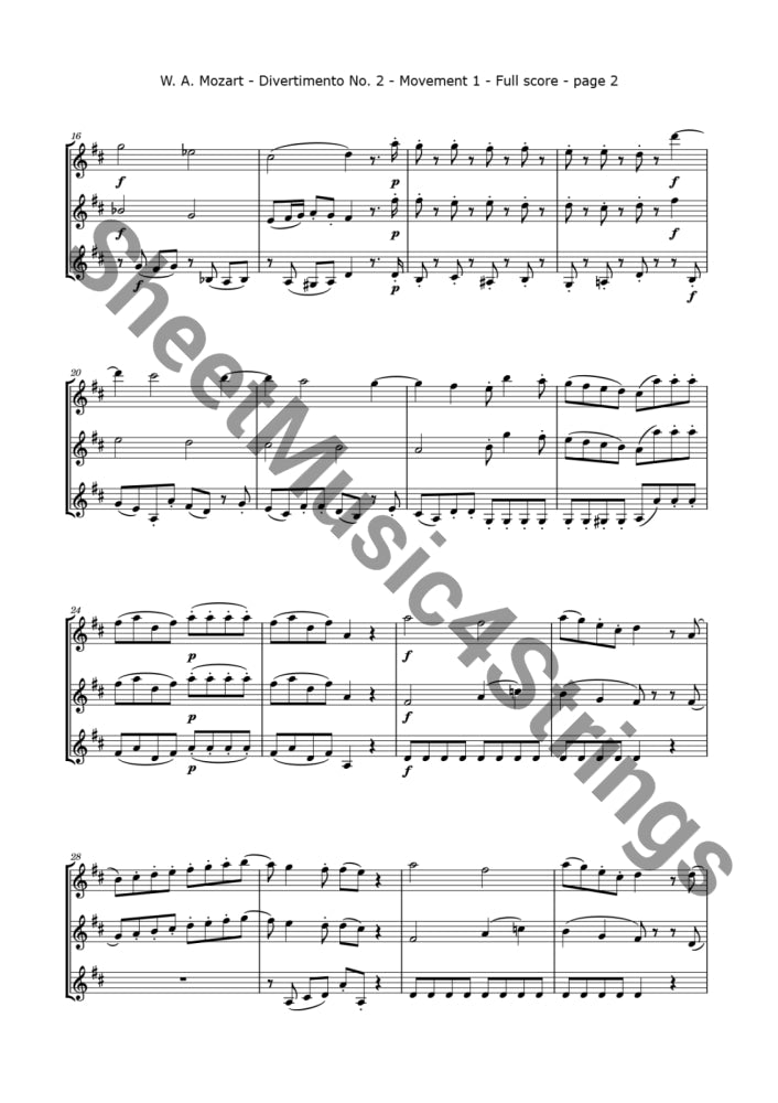 Mozart W.a. - Divertimento No. 2 K. 229 (3 Violins) Trios