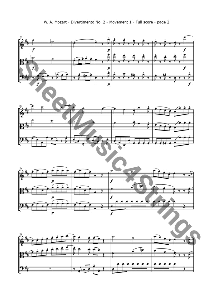 Mozart W.a. - Divertimento No. 2 K. 229 (Violin Viola And Cello) Trios