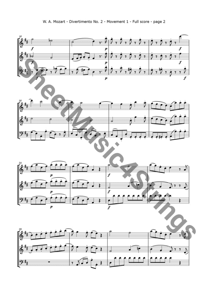 Mozart W.a. - Divertimento No. 2 K. 229 (2 Violins And Cello) Trios