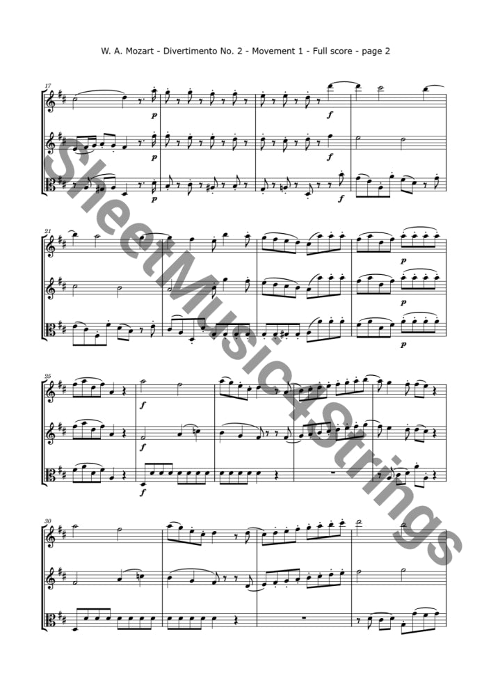 Mozart W.a. - Divertimento No. 2 K. 229 (2 Violins And Viola) Trios