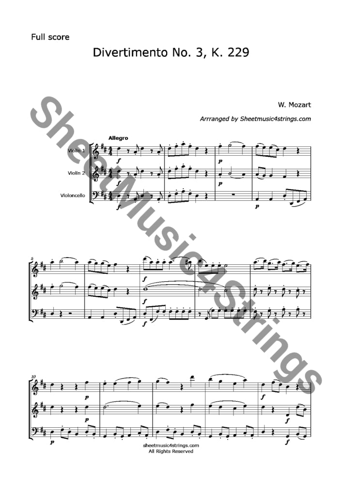 Mozart W.a. - Divertimento No. 3 K. 229 (2 Violins And Cello) Trios