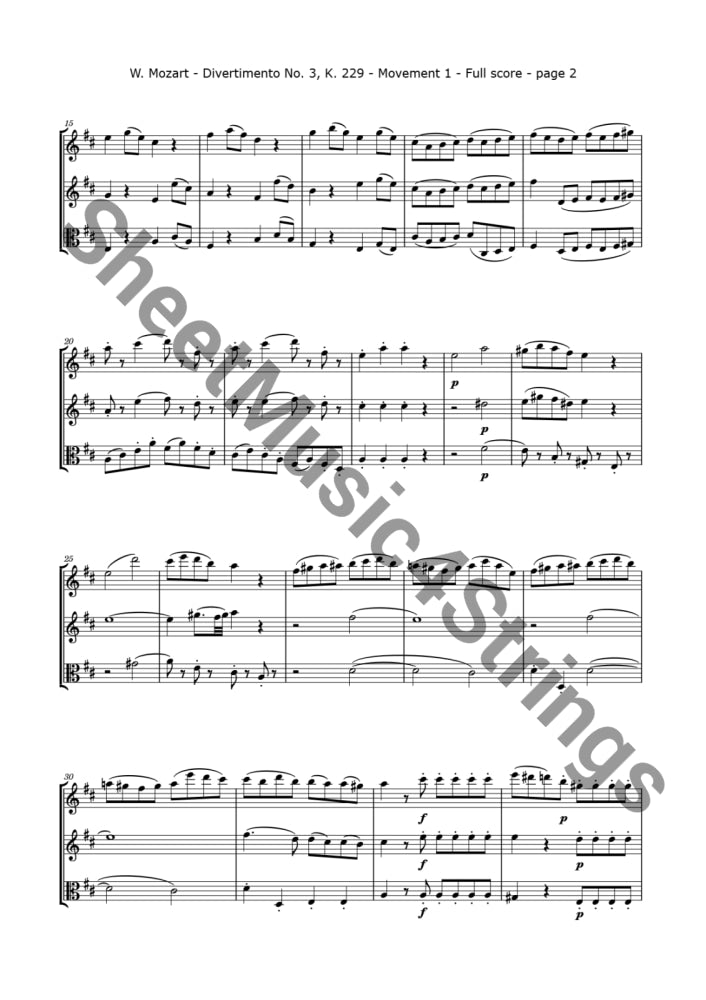 Mozart W.a. - Divertimento No. 3 K. 229 (2 Violins And Viola) Trios