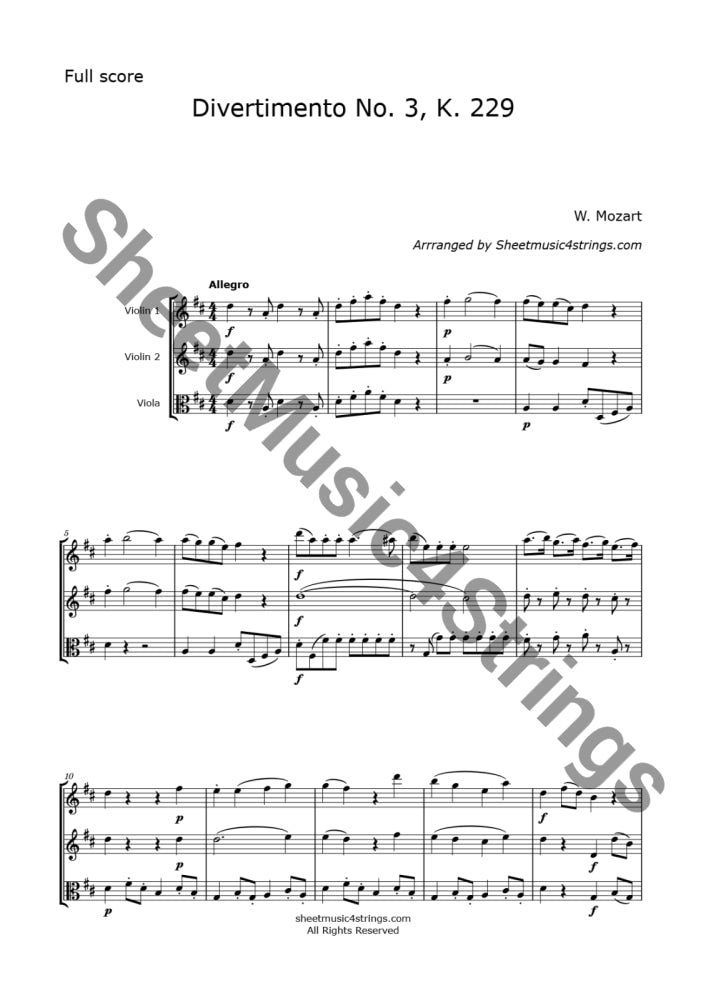 Mozart W.a. - Divertimento No. 3 K. 229 (2 Violins And Viola) Trios