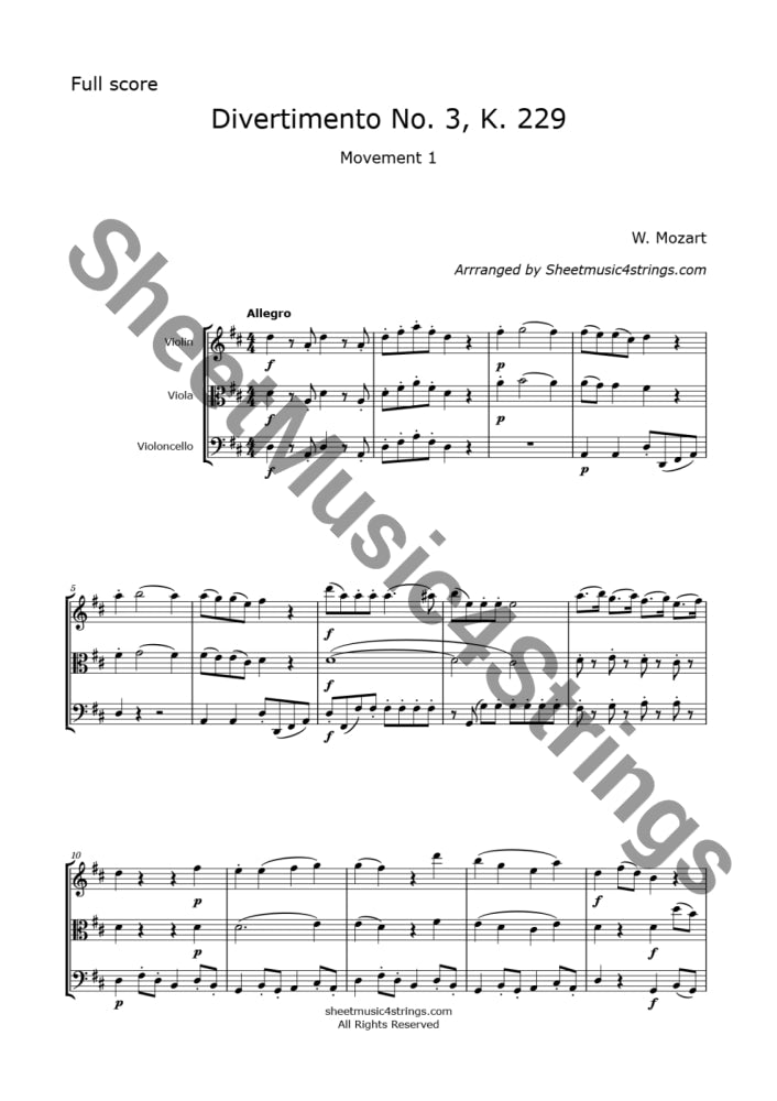 Mozart W.a. - Divertimento No. 3 K. 229 (Violin Viola And Cello) Trios