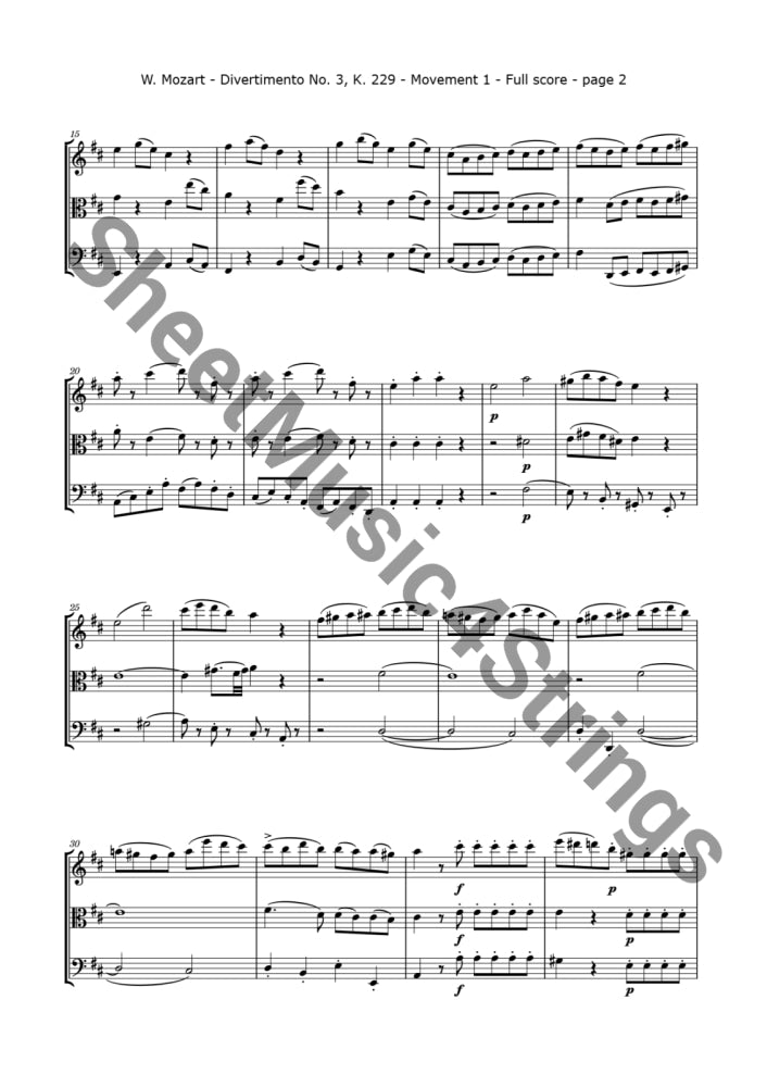 Mozart W.a. - Divertimento No. 3 K. 229 (Violin Viola And Cello) Trios