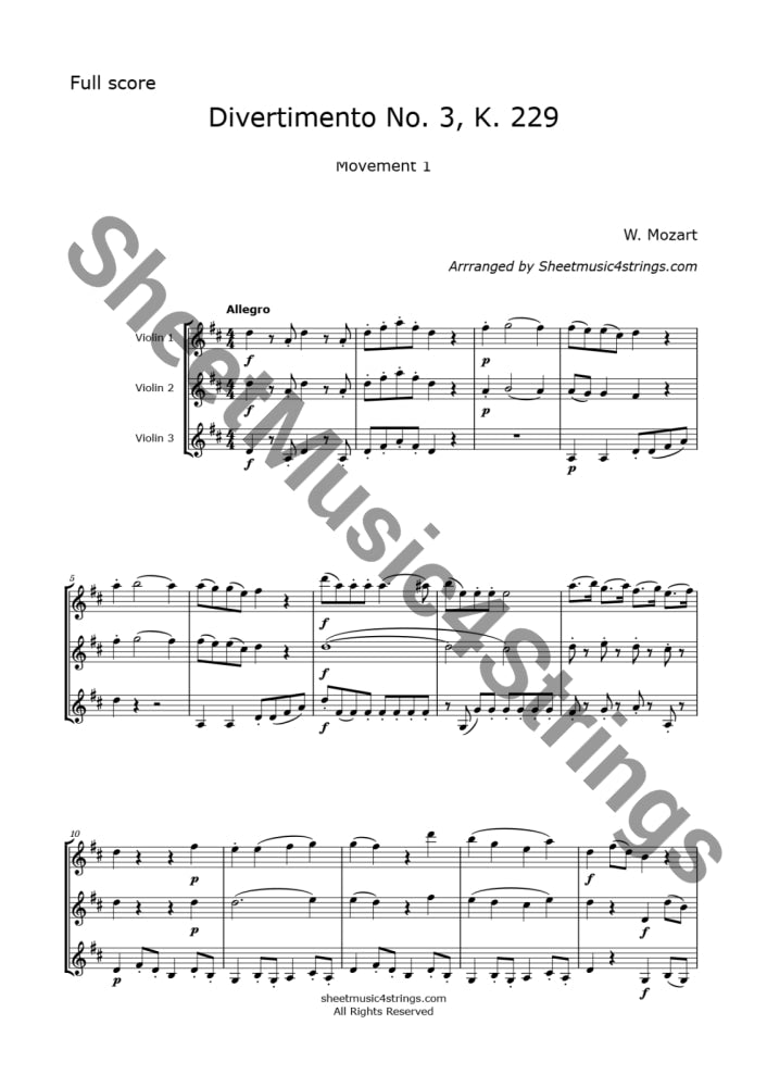Mozart W.a. - Divertimento No. 3 Kv. 229 (3 Violins) Trios