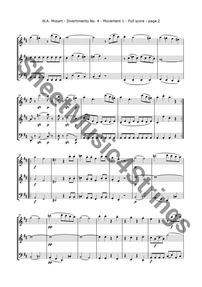 Mozart W.a. - Divertimento No. 4 K. 229 (2 Violins And Cello) Trios