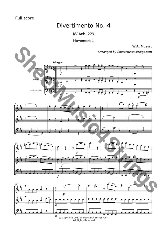 Mozart W.a. - Divertimento No. 4 K. 229 (2 Violins And Cello) Trios