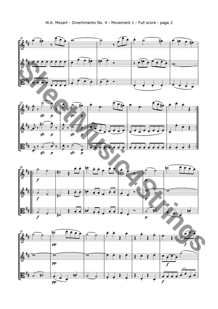 Mozart W.a. - Divertimento No. 4 K. 229 (2 Violins And Viola) Trios