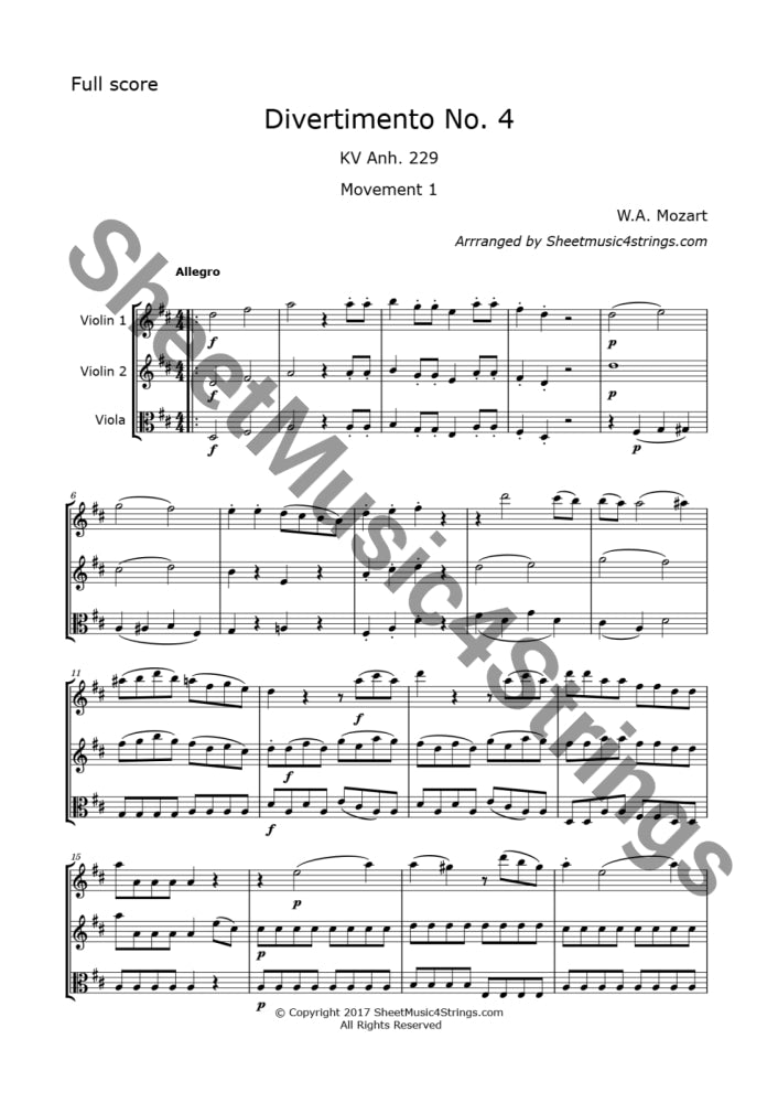 Mozart W.a. - Divertimento No. 4 K. 229 (2 Violins And Viola) Trios
