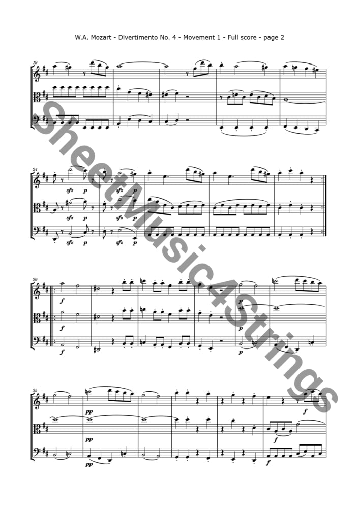 Mozart W.a. - Divertimento No. 4 K. 229 (Violin Viola And Cello) Trios