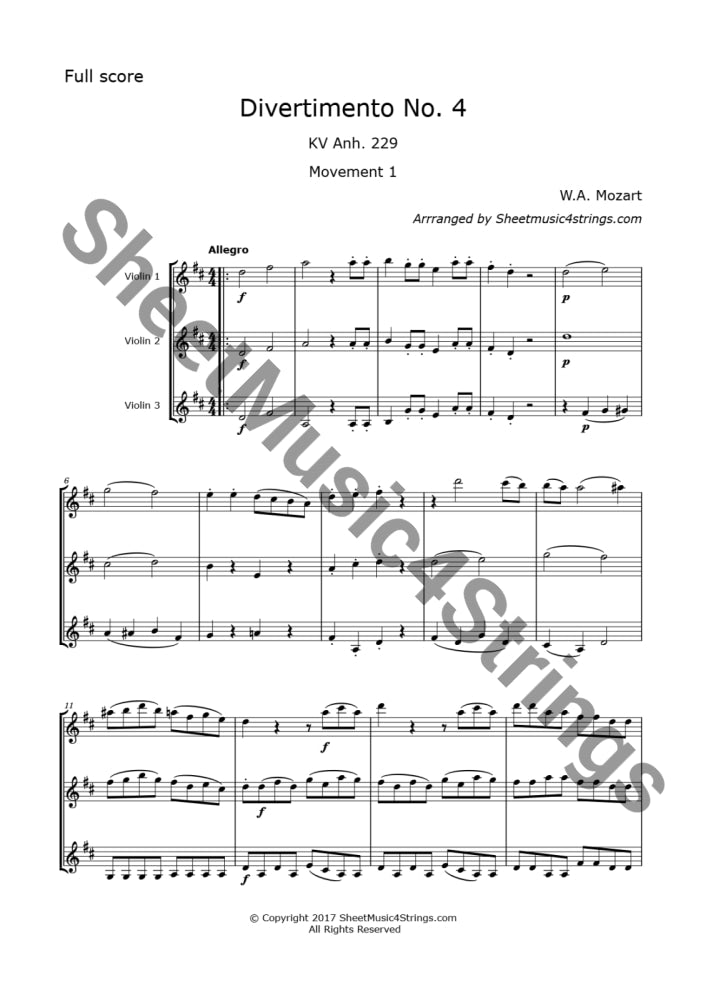 Mozart W.a. - Divertimento No. 4 Kv. 229 (3 Violins) Trios