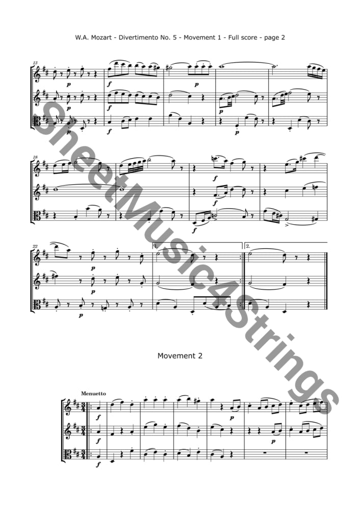 Mozart W.A. - Divertimento No. 5 K. 229 (2 Violins and Viola) - Trios
