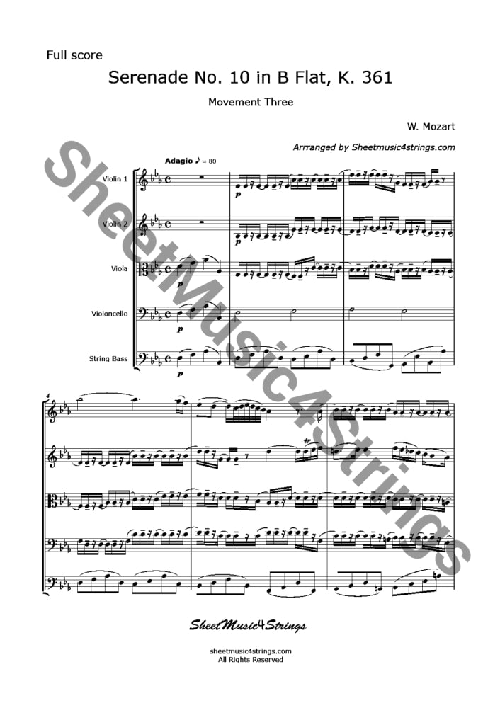 Mozart W.a. - Serenade No. 10 K. 361 Movement 3 (String Quintet)