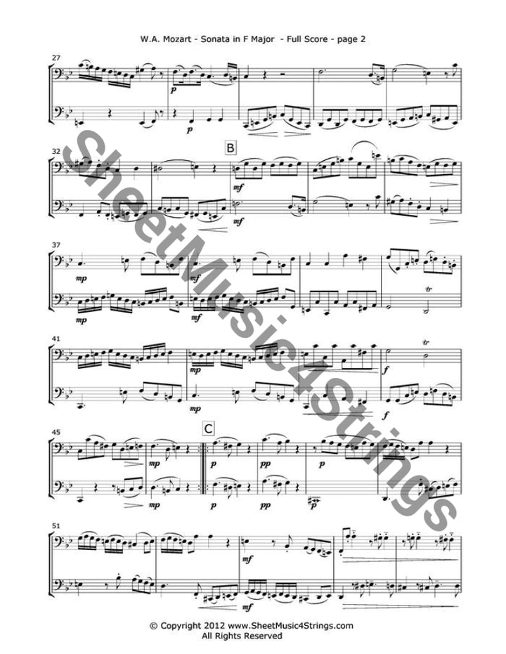 Mozart W.a. - Sonata In F Major Mvt. 1 (Two Cellos) Duos
