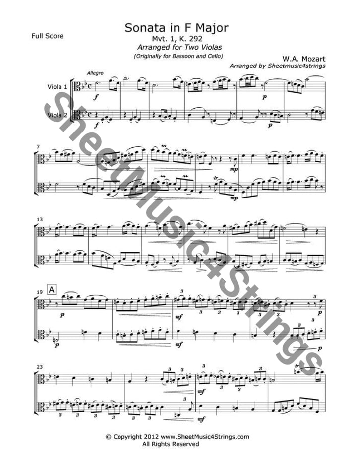 Mozart W.a. - Sonata In F Major Mvt. 1 (Two Violas) Duos