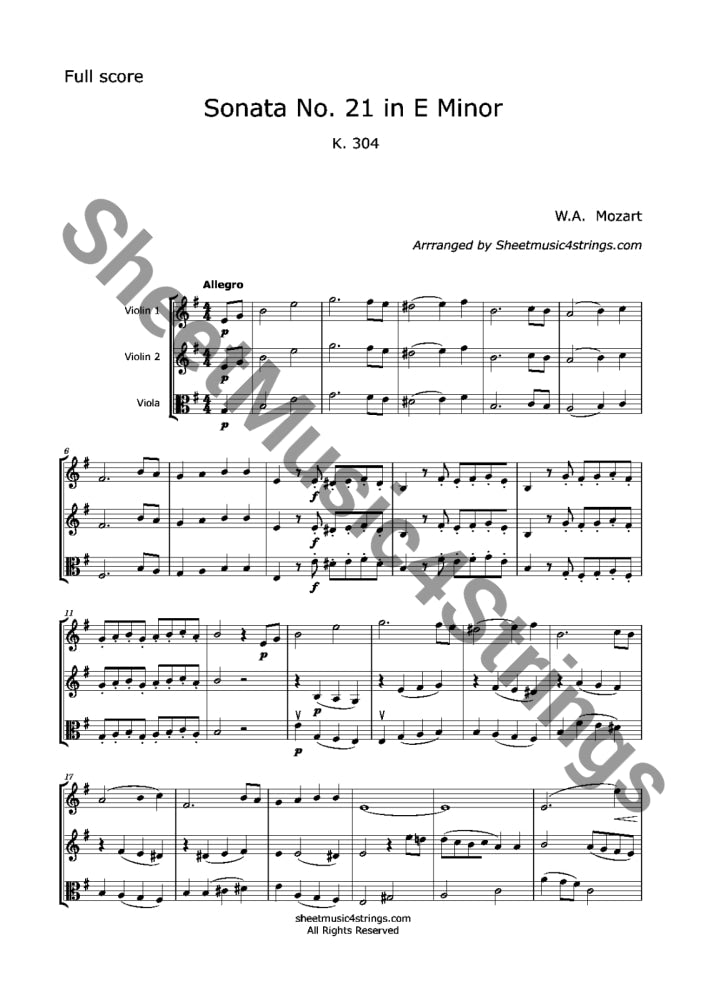 Mozart W.a. - Sonata No. 21 K. 304 (2 Violins And Viola Trios