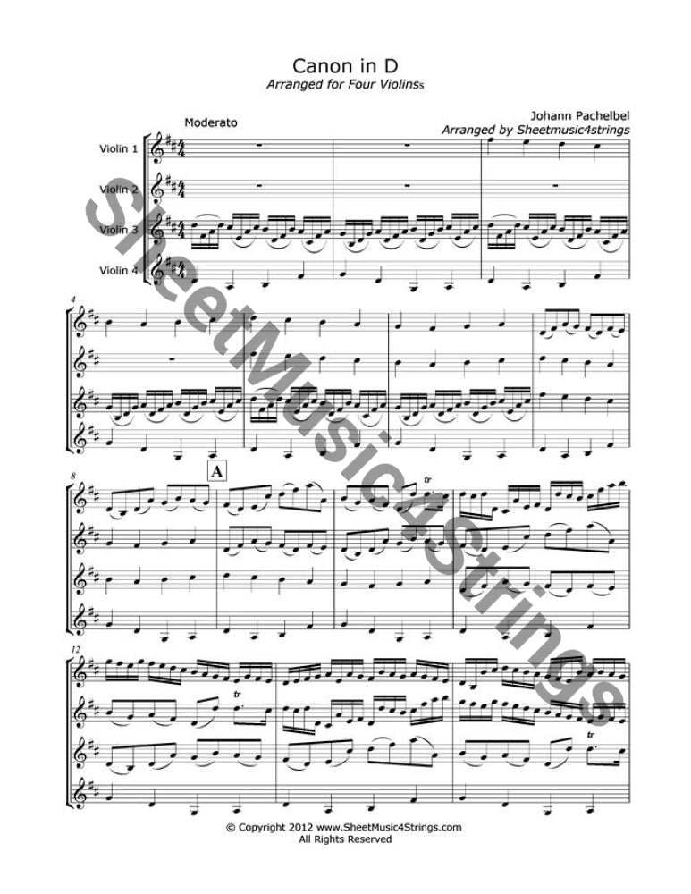 Pachelbel J. - Canon In D (Four Violins) Quartets