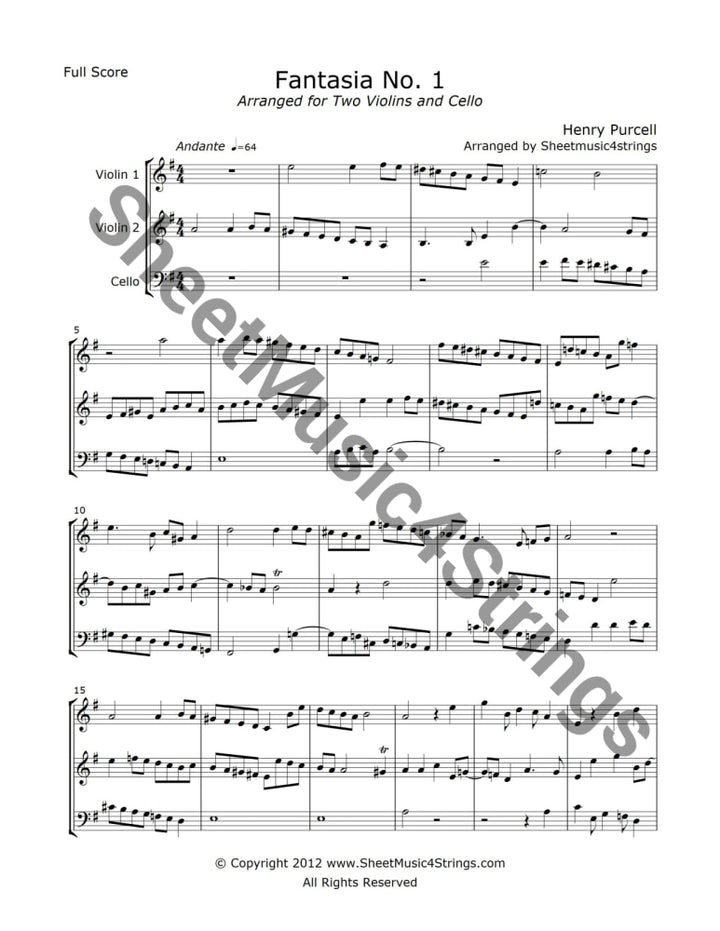 Sheet music for Fantasia No. 1 by Henry Purcell (2 violins and cello)