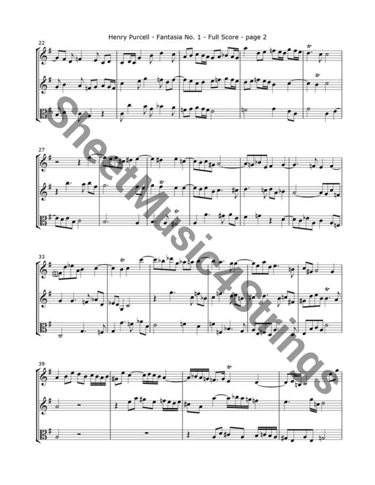 Purcell, H. -  Fantasia No. 1 (2 Violins and Viola Trio)Henry Purcell (1659 ( 1695), was an English composer. Purcell's legacy was a uniquely English form of Baroque music. He is generally considered to be one of the greaPurcell, H.