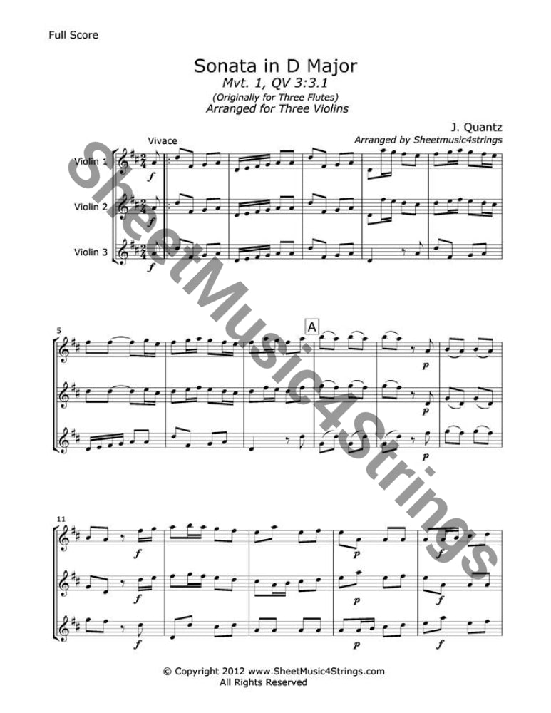 Quantz J. - Sonata In D Major Mvt. 1 (Three Violins) Trios