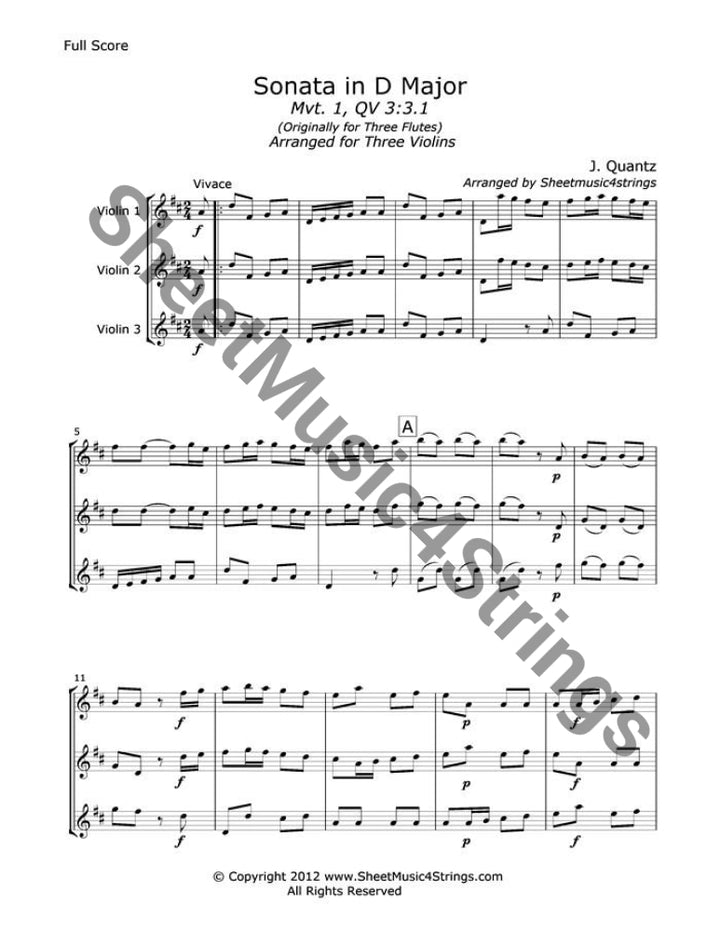 Quantz J. - Sonata In D Major Mvt. 1 (Three Violins) Trios