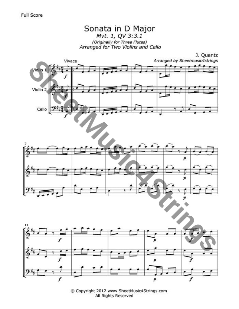 Quantz J. - Sonata In D Major Mvt. 1 (Two Violins And Cello) Trios