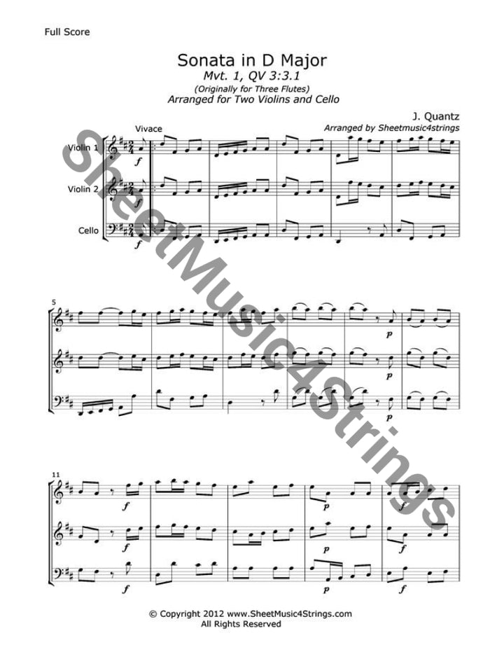Quantz J. - Sonata In D Major Mvt. 1 (Two Violins And Cello) Trios