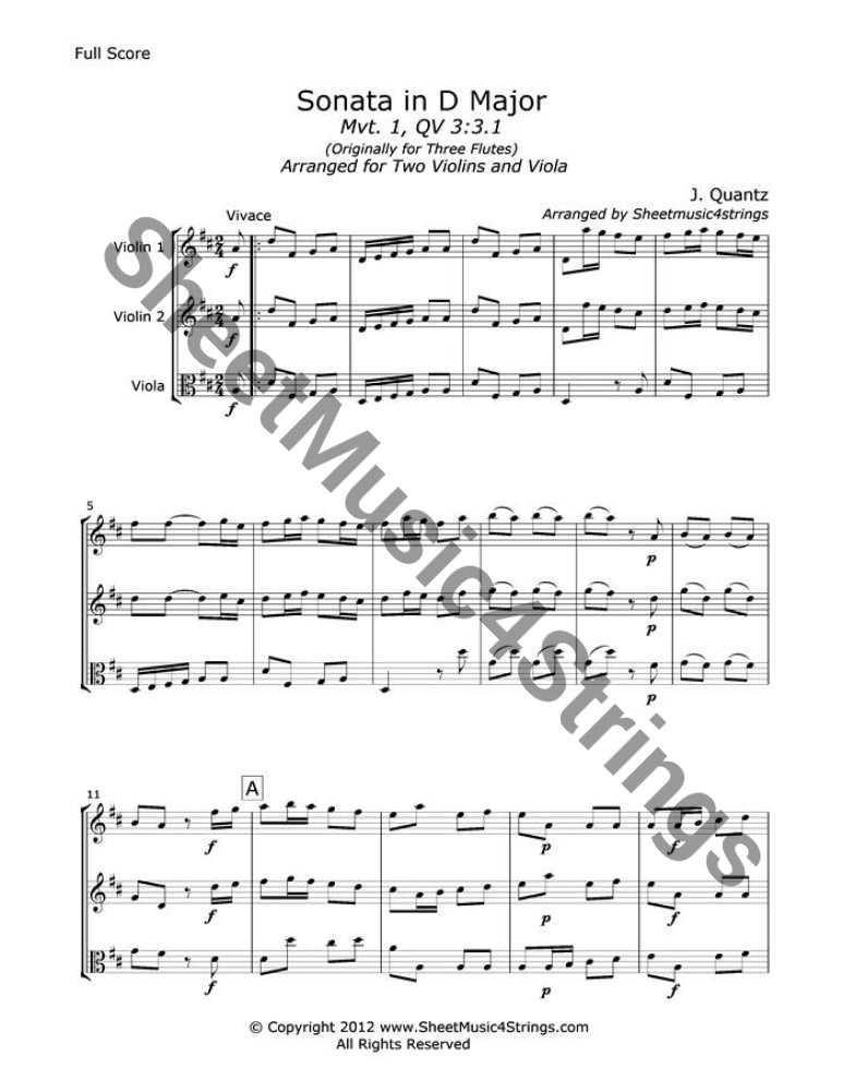 Quantz J. - Sonata In D Major Mvt. 1 (Two Violins And Viola) Trios