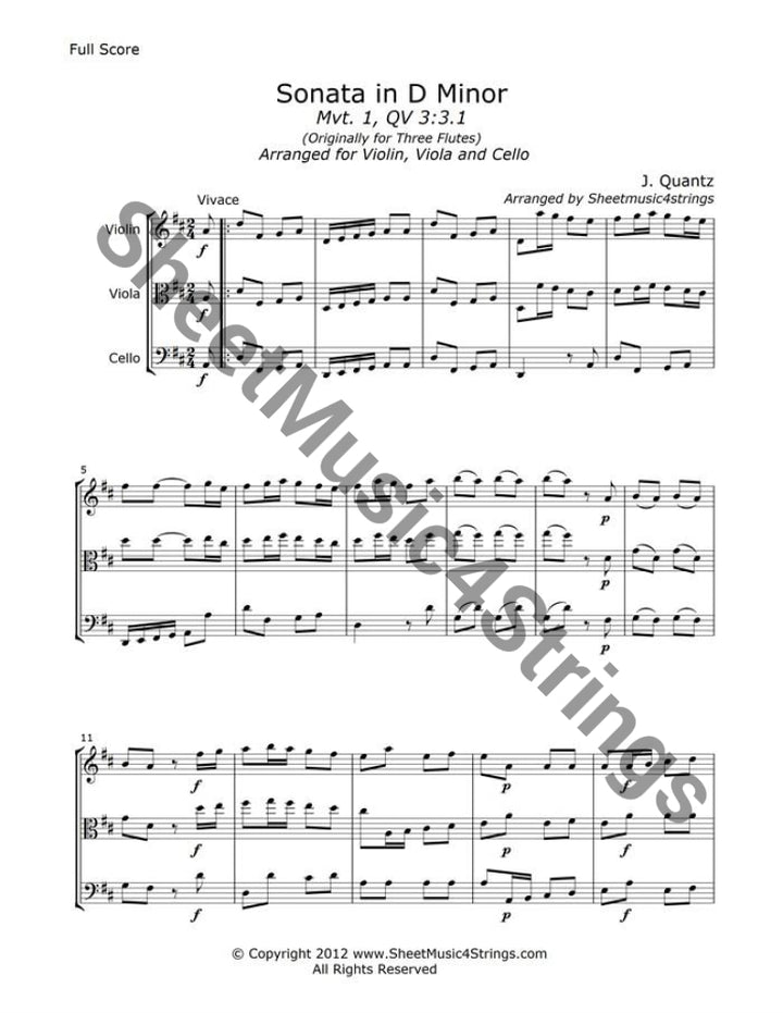 Quantz J. - Sonata In D Major Mvt. 1 (Violin Viola And Cello) Trios