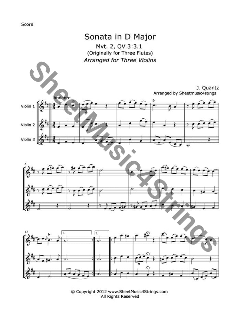 Quantz J. - Sonata In D Major Mvt. 2 (Three Violins) Trios