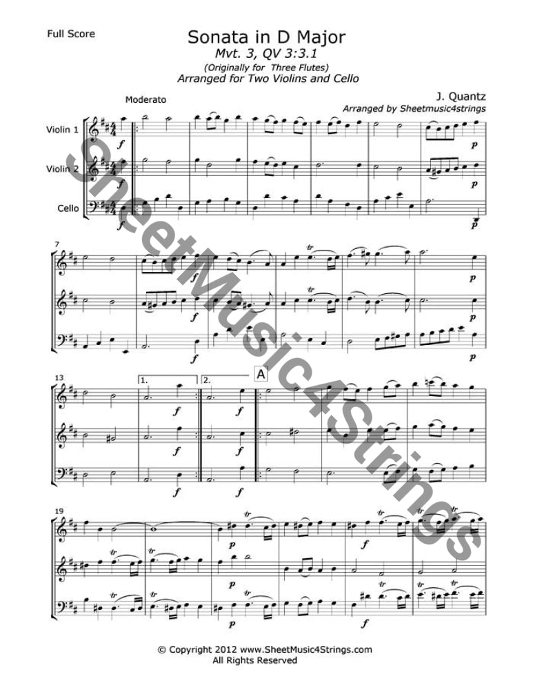 Quantz J. - Sonata In D Major Mvt. 3 (Two Violins And Cello) Trios
