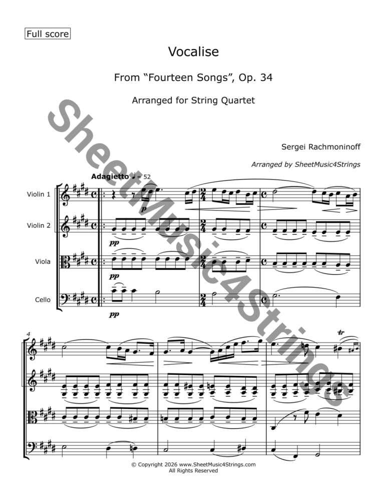 Rachmaninoff S. - Vocalise Op. 34 (String Quartet) - Quartets