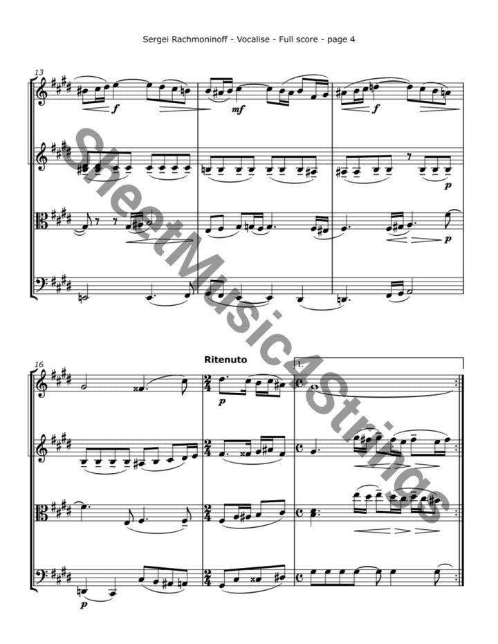 Rachmaninoff S. - Vocalise Op. 34 (String Quartet) - Quartets