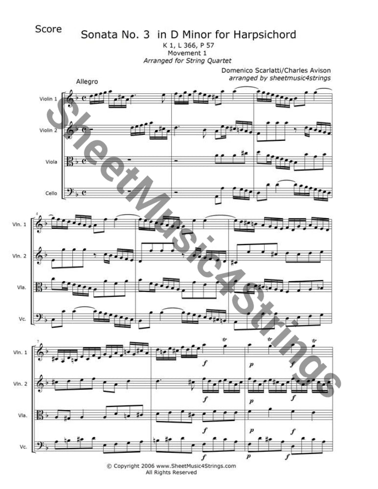 Scarlatti Sonata No. 3 sheet music for string quartet.