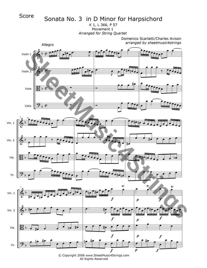 Scarlatti Sonata No. 3 sheet music for string quartet.