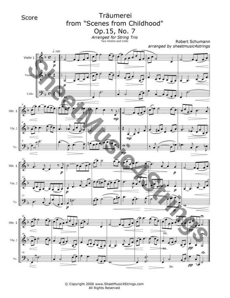 Sheet music of “Träumerei” (Dreaming) by Robert Schumann