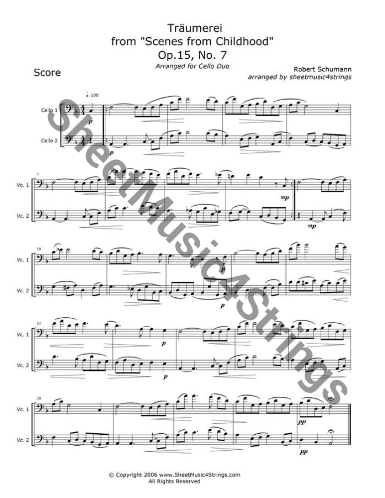 Sheet music for Träumerei by Robert Schumann.